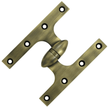 6 Inch x 4 1/2 Inch Solid Brass Olive Knuckle Hinge (Antique Brass Finish)