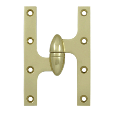 6 Inch x 4 Inch Solid Brass Olive Knuckle Hinge (Unlacquered Brass)