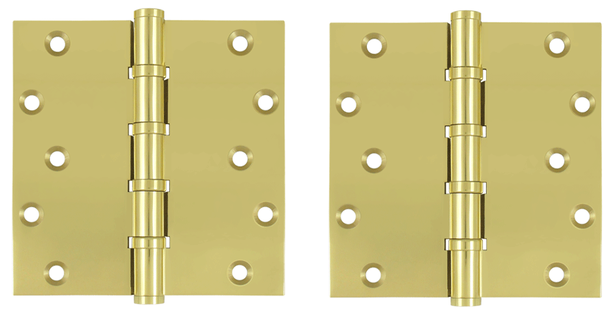 6 Inch X 6 Inch Solid Brass Ball Bearing Square Hinge (Polished Brass Finish)