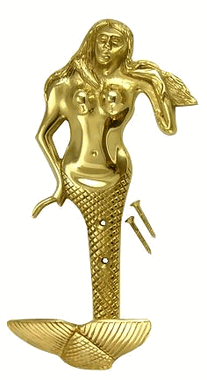 8 1/2 Inch Solid Brass Mermaid Hook (Polished Brass Finish)