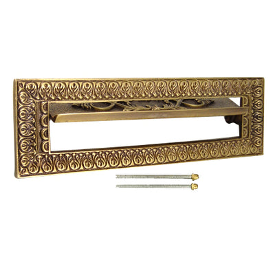 Antique Front Door Mail Slot - Victorian Style (Antique Brass Finish)