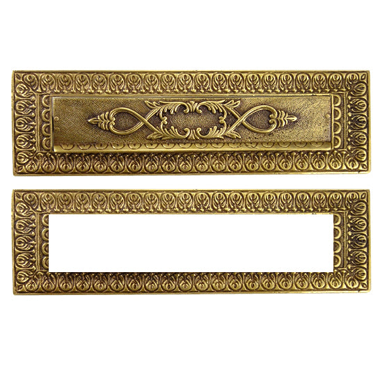 Antique Front Door Mail Slot - Victorian Style (Antique Brass Finish)