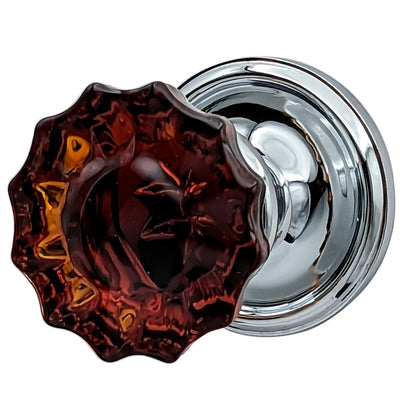 Amber Fluted Glass Door Knob with Traditional Rosette
