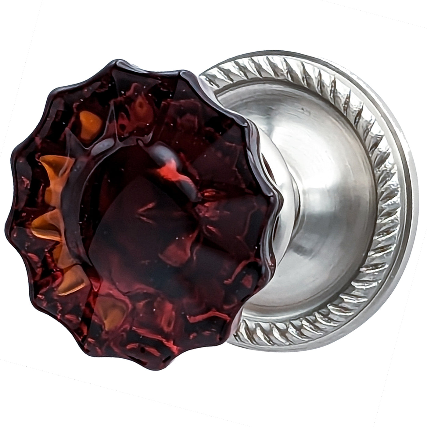 Amber Fluted Crystal Door Knob with Georgian Roped Rosette