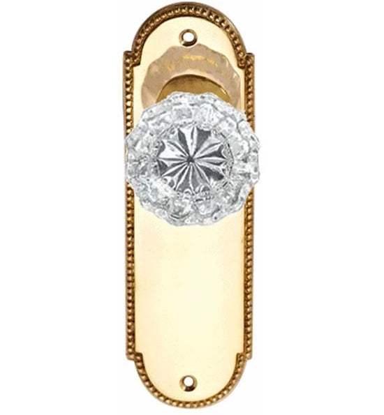 Regency Crystal Door Knob Set with Beaded Back Plate