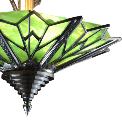 17 Inch Classic Art Deco Close Ceiling Light Deco Green Glass (Several Finishes Available)