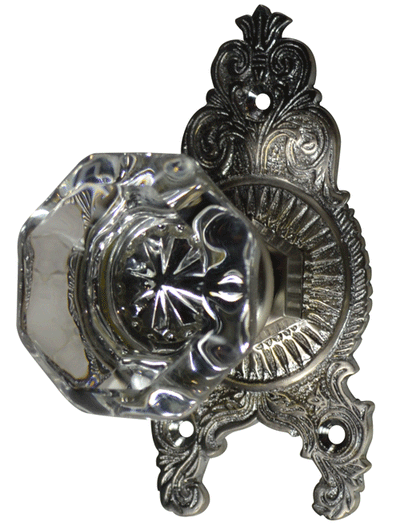 Octagon Glass Ornate Victorian Russell & Erwin Style Door Knob Set (Several Finishes Available)
