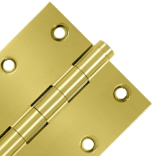 DELTANA 3 1/2 X 3 1/2 Inch Solid Brass Hinge Interchangeable Finials (Square Corner, PVD Polished Brass Finish)