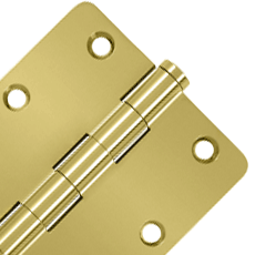 Pair 3 1/2 Inch X 3 1/2 Inch Solid Brass Hinge Interchangeable Finials (1/4 Radius Corner, PVD Polished Brass Finish)