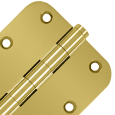 DELTANA Pair 3 1/2 Inch X 3 1/2 Inch Solid Brass Hinge Interchangeable Finials (5/8 Radius Corner, PVD Polished Brass Finish)