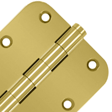 Pair 3 1/2 Inch X 3 1/2 Inch Solid Brass Hinge Interchangeable Finials (5/8 Radius Corner, PVD Polished Brass Finish)
