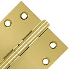 Pair 4 Inch X 4 Inch Non-Removable Pin Hinge Interchangeable Finials (Square Corner, PVD Polished Brass Finish)