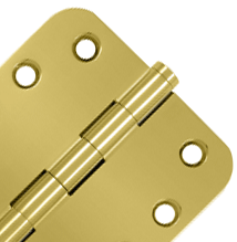 4 Inch X 4 Inch Solid Brass Hinge (5/8 Radius Corner, PVD Polished Brass Finish)