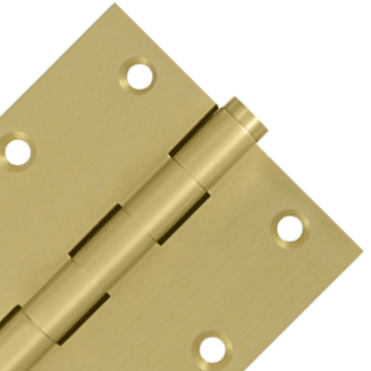 3 1/2 X 3 1/2 Inch Solid Brass Hinge Interchangeable Finials (Square Corner, Brushed Brass Finish) DELTANA