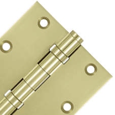 3 1/2 X 3 1/2 Inch Double Ball Bearing Hinge Interchangeable Finials (Square Corner, Unlacquered Brass Finish)