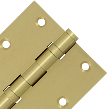 DELTANA 3 1/2 X 3 1/2 Inch Double Ball Bearing Hinge Interchangeable Finials (Square Corner, Brushed Brass Finish)