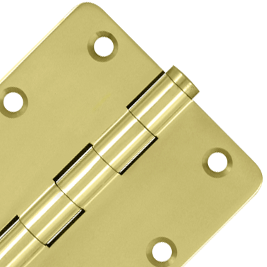 Pair 3 1/2 Inch X 3 1/2 Inch Solid Brass Hinge Interchangeable Finials (1/4 Radius Corner, Polished Brass Finish)