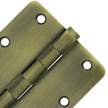 DELTANA Pair 3 1/2 Inch X 3 1/2 Inch Solid Brass Hinge Interchangeable Finials (1/4 Radius Corner, Antique Brass Finish)