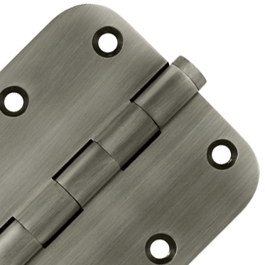 DELTANA Pair 3 1/2 Inch X 3 1/2 Inch Solid Brass Hinge Interchangeable Finials (5/8 Radius Corner, Antique Nickel Finish)