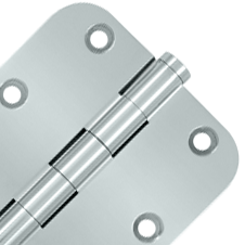 DELTANA Pair 3 1/2 Inch X 3 1/2 Inch Solid Brass Hinge Interchangeable Finials (5/8 Radius Corner, Chrome Finish)