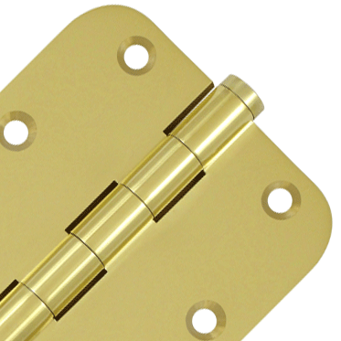 Pair 3 1/2 Inch X 3 1/2 Inch Solid Brass Hinge Interchangeable Finials (5/8 Radius Corner, Polished Brass Finish)