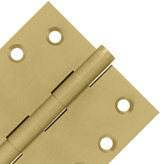Pair 4 Inch X 4 Inch Solid Brass Hinge Interchangeable Finials (Square Corner, Brushed Brass Finish)