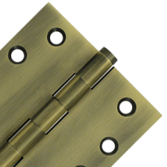 Pair 4 Inch X 4 Inch Solid Brass Hinge Interchangeable Finials (Square Corner, Antique Brass Finish)