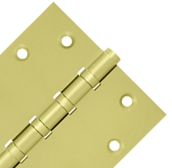 4 1/2 Inch X 4 1/2 Inch Solid Brass Four Ball Bearing Square Hinge (Brushed Brass Finish)