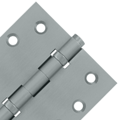 Pair 4 Inch X 4 Inch Double Ball Bearing Hinge Interchangeable Finials (Square Corner, Brushed Chrome Finish)