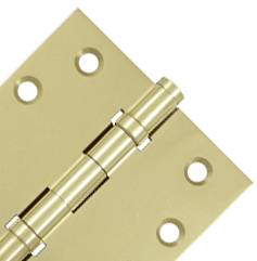 Pair 4 Inch X 4 Inch Double Ball Bearing Hinge Interchangeable Finials (Square Corner, Unlacquered Brass Finish)