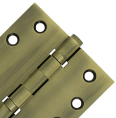 Pair 4 Inch X 4 Inch Double Ball Bearing Hinge Interchangeable Finials (Square Corner, Antique Brass Finish)