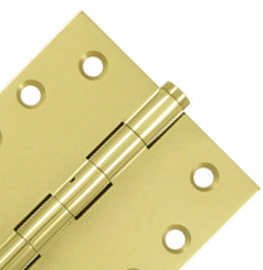 Pair 4 Inch X 4 Inch Non-Removable Pin Hinge Interchangeable Finials (Square Corner, Polished Brass Finish)