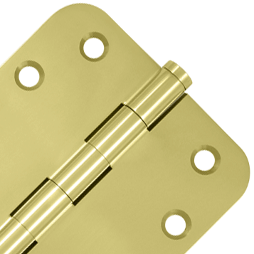 4 Inch X 4 Inch Solid Brass Hinge (5/8 Radius Corner, Polished Brass Finish) DELTANA