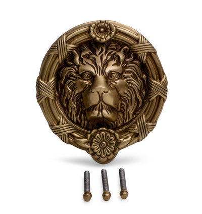 Ribbon & Reed 5 1/4 Inch Lion Head Door Knocker in Solid Brass (Antique Brass Finish)