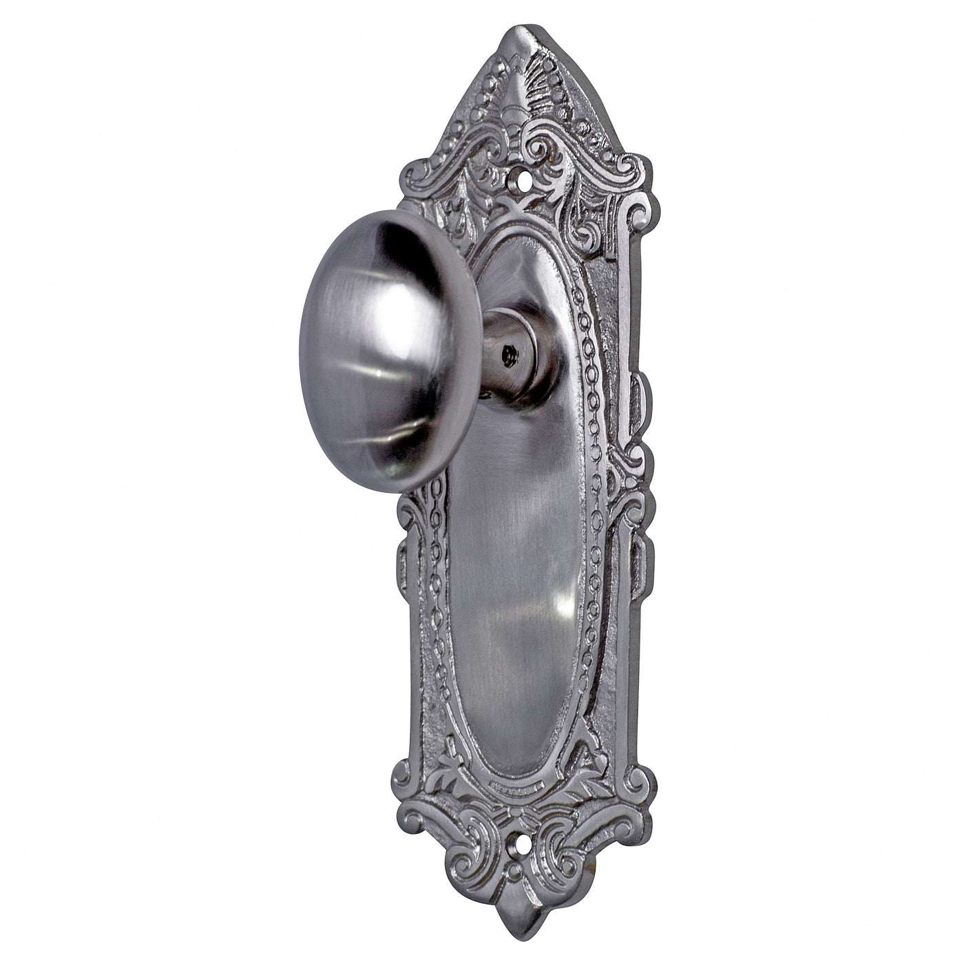 Solid Brass Egg Antique Style Door Knob Set with Ornate Victorian Plate