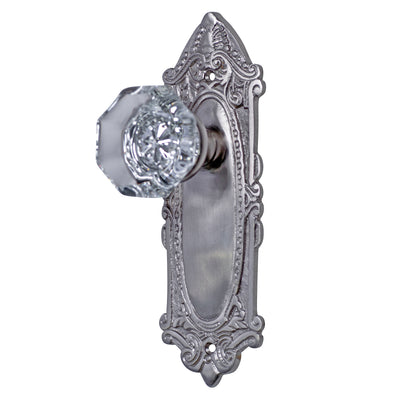 Antique Glass Octagon Style Door Knob Set with Ornate Victorian Plate (Several Finishes Available)