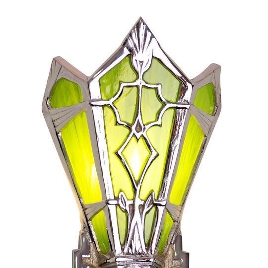 14 Inch Classic Art Deco Stained Glass Deco Green Shade Wall Sconce