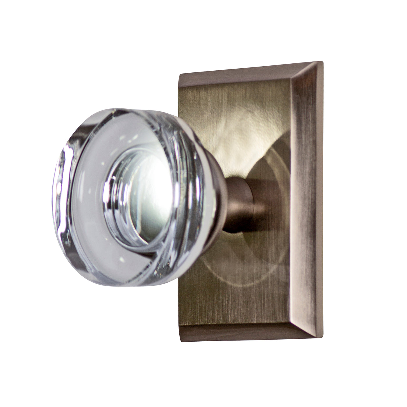 Crystal Clear Disc Door Knob Set with Rectangular Rosette (Several Finishes Available)