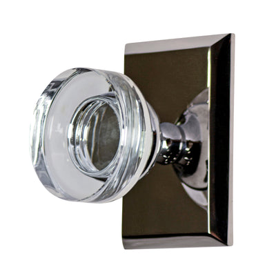 Crystal Clear Disc Door Knob Set with Rectangular Rosette (Several Finishes Available)