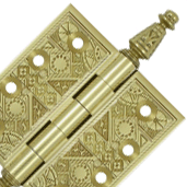 3 1/2 X 3 1/2 Inch Solid Brass Ornate Finial Style Hinge (Polished Brass Finish)