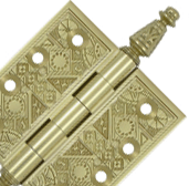 3 1/2 X 3 1/2 Inch Solid Brass Ornate Finial Style Hinge (Unlacquered Brass Finish)