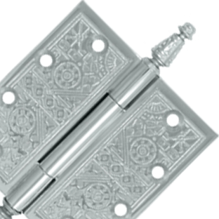 4 1/2 X 4 1/2 Inch Solid Brass Ornate Finial Style Hinge (Polished Chrome Finish)