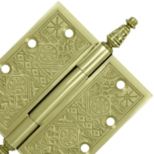 4 1/2 X 4 1/2 Inch Solid Brass Ornate Finial Style Hinge (Unlacquered Brass Finish) DELTANA