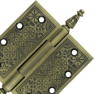 DELTANA 4 1/2 X 4 1/2 Inch Solid Brass Ornate Finial Style Hinge (Antique Brass Finish)