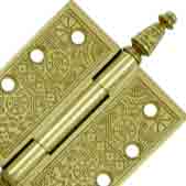 4 X 4 Inch Solid Brass Ornate Finial Style Hinge Polished Brass Finish
