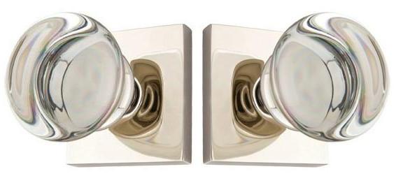 Round Crystal Door Knob Set with Square Rosette (Several Finishes)