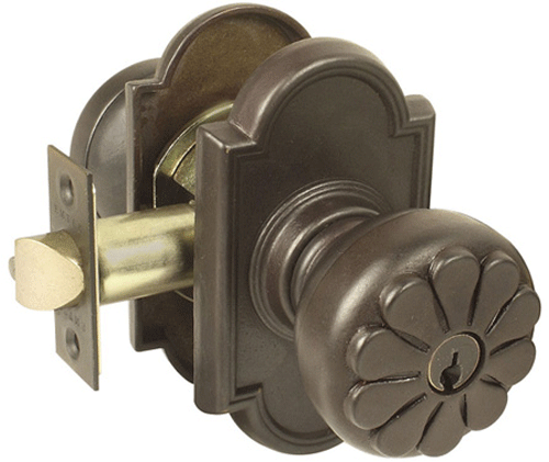 Solid Brass Key In Petal Door Knob Set With Beveled Arched Rosette