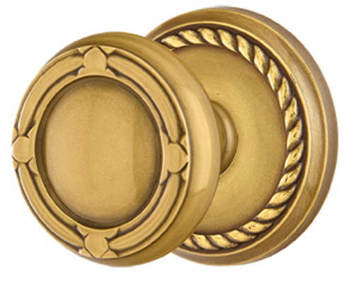 Solid Brass Ribbon & Reed Door Knob Set With Rope Rosette