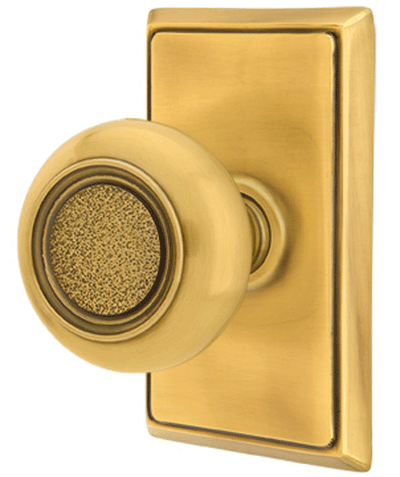 Solid Brass Belmont Door Knob Set With Rectangular Rosette 
