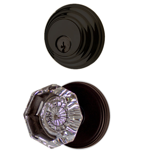 EMTEK Classic Disc Low Profile Entryway Set with Crystal Octagon Knob (Several Finishes Available)